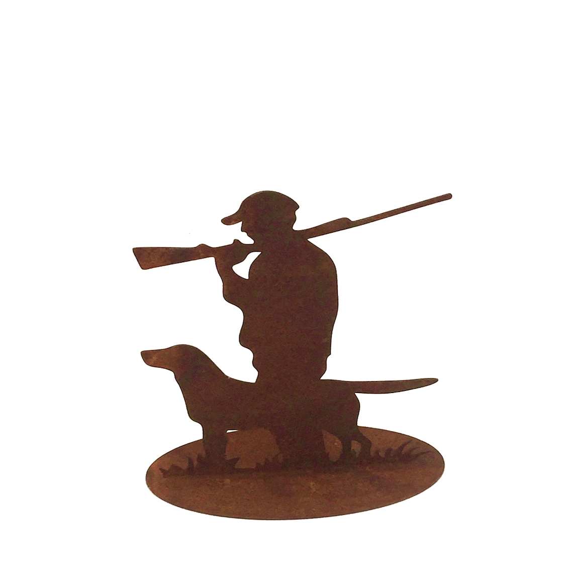 Edelrostfigur Jäger mit Hund klein