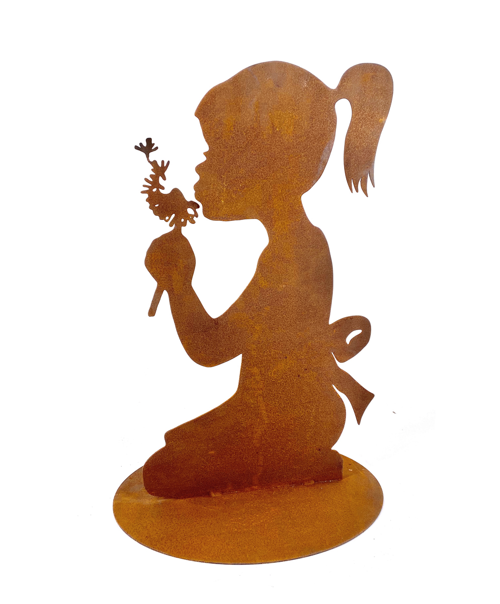 Edelrost Mädchen mit Pusteblume 60cm